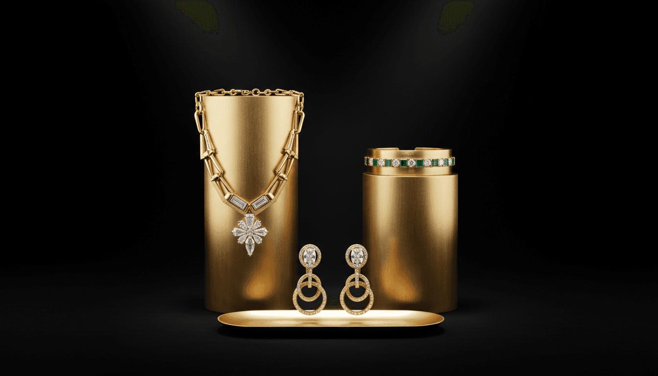 Exquisite custom luxury watch and fine jewelry pieces arranged on black surface with warm gold lighting