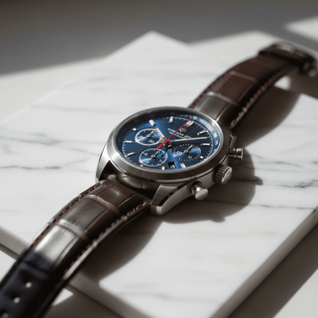 Minimalist luxury watch design with chronograph complications