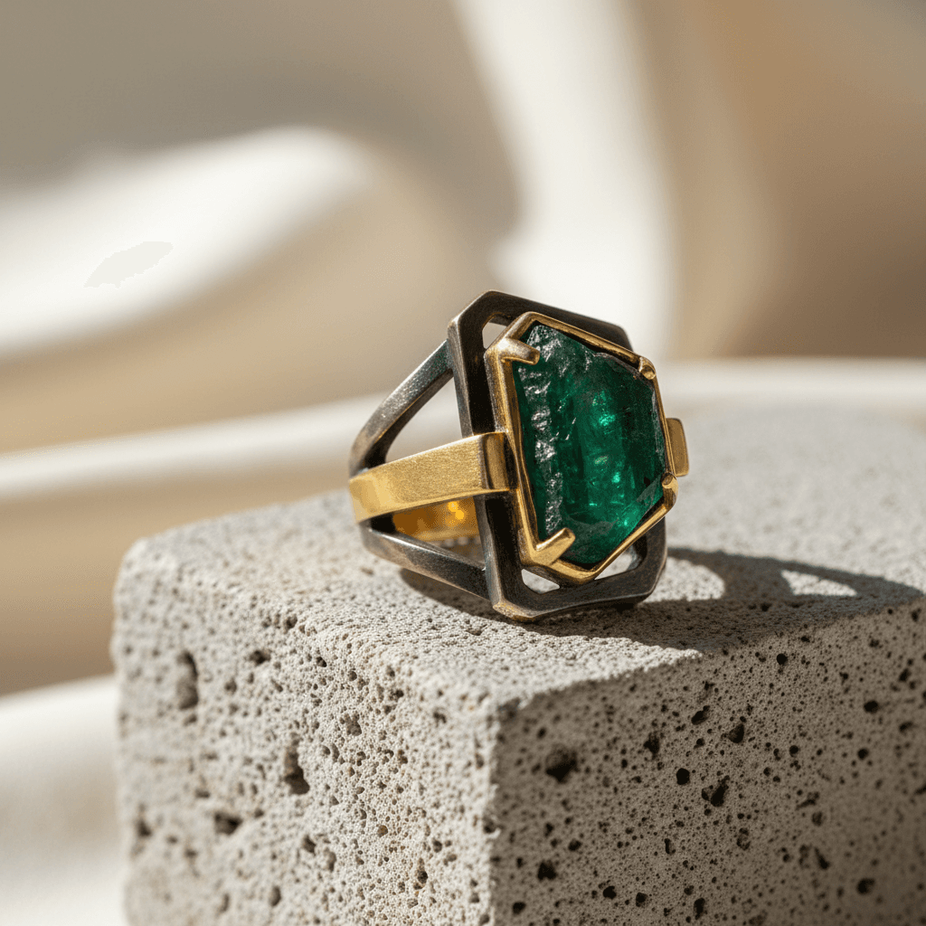 Signature statement ring with precious gemstone