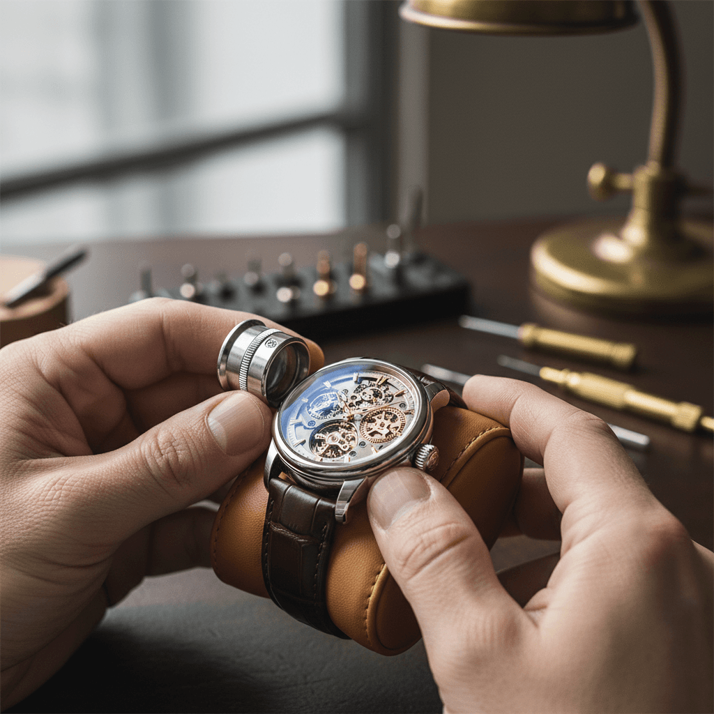 Master craftsman polishing finished luxury watch